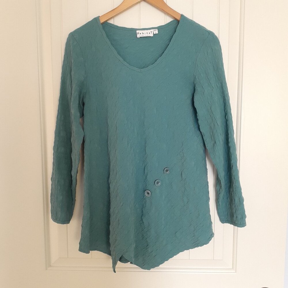 Habitat Soft V-Neck Textured Top with Point Hem and Buttons Detail Teal Size S